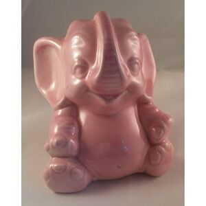 Pink ceramic‎ elephant bank, vintage baby decor, coin bank, gift kitsch